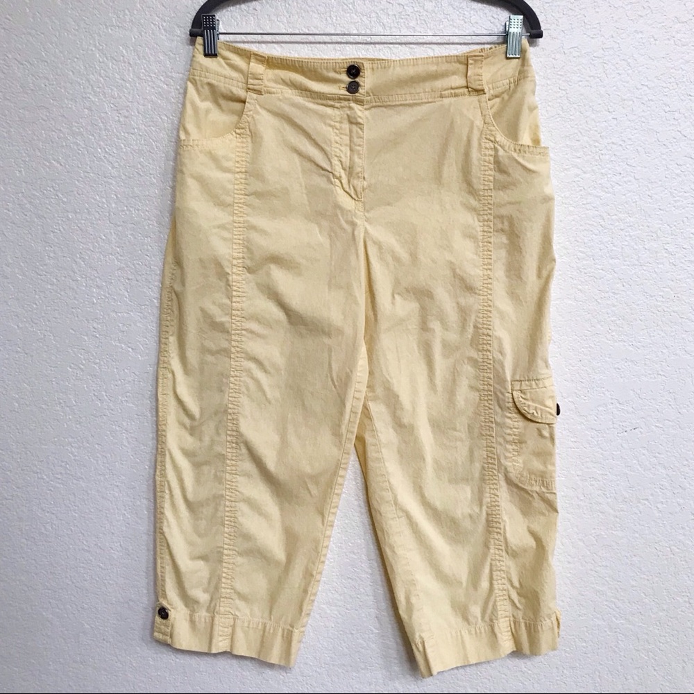 Chico's Yellow Cargo Crops/Capris size 8-10